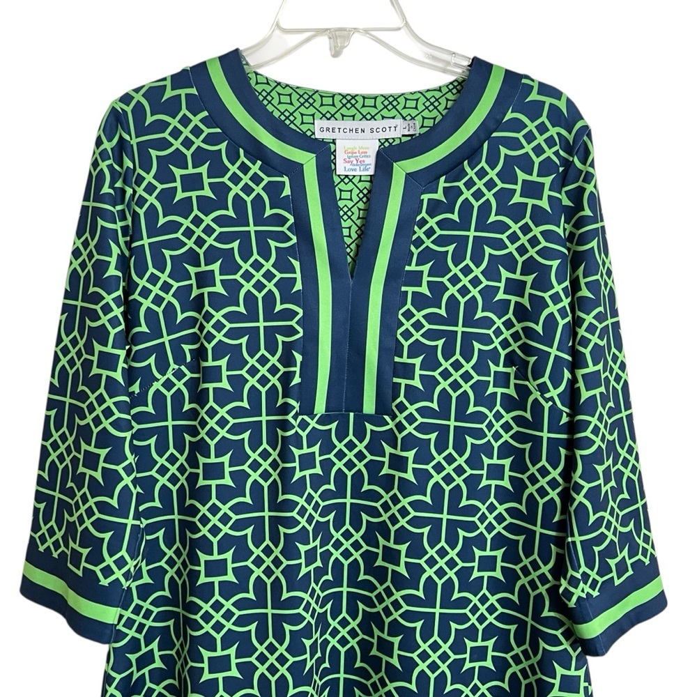 Gretchen Scott Designs Navy and Lime Geometric Mini Dress - Picture 2 of 6